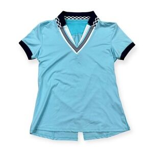 NEW Lucky in Love Shirt Size XS Light Blue Fitted Vaportex V Neck Golf Tennis